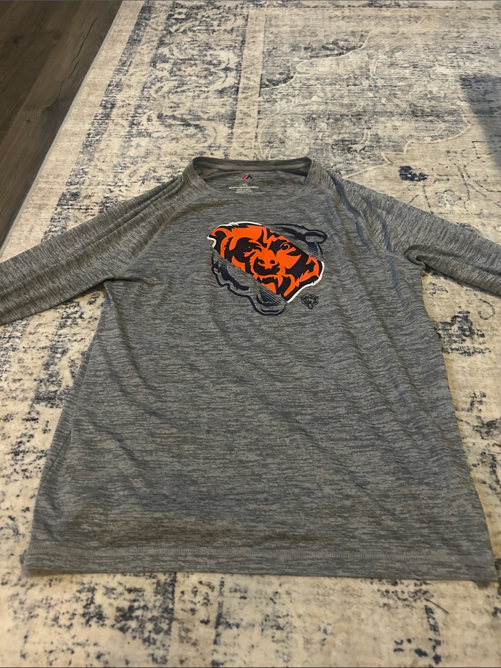 Majestic Gray Long Sleeve Tee with Orange and Navy Bear Logo